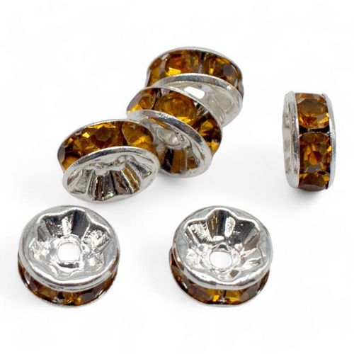 Diamante Spacer Rondelle Beads 8mm Silver Topaz 6pc 6 Pieces for jewellery making