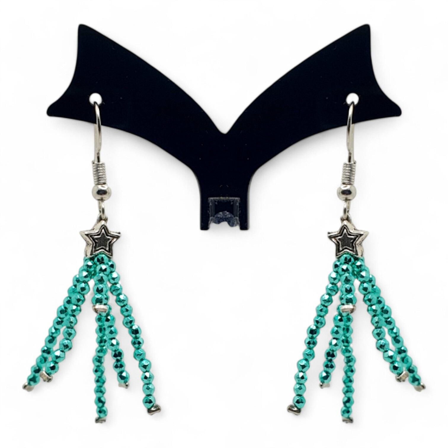 Shooting Star Earrings metallic sea green earring making kit — DIY set with beads and instructions for creating handmade jewelry