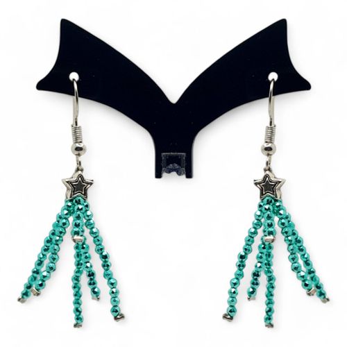 Shooting Star Earrings metallic sea green earring making kit — DIY set with beads and instructions for creating handmade jewelry