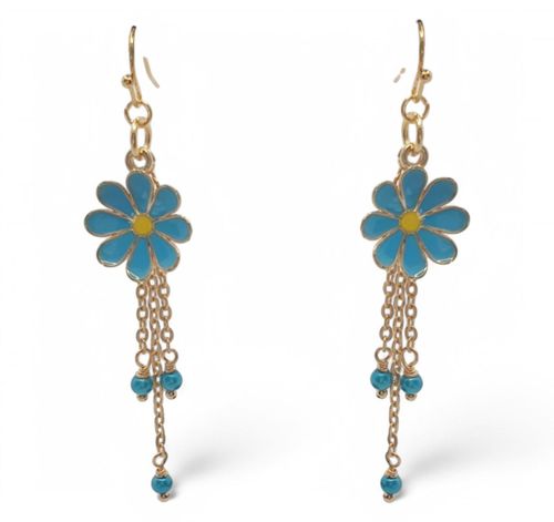 Tansy Floral Earrings blue earring making kit — DIY set with beads and instructions for creating handmade jewelry
