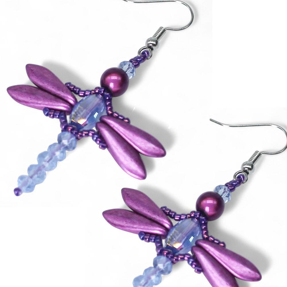 Crystal Dragonfly Earrings Kit hot pink earring making kit — DIY set with beads and instructions for creating handmade jewelry