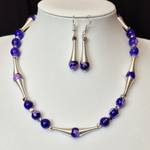 Agetta Cone Necklace Earrings purple necklace making kit — DIY set with beads and instructions for creating handmade jewelry