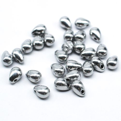 4x6mm Czech glass tear drop beads silver — pack of 10, high-quality two-hole beads ideal for jewelry making, bead weaving, and crafts