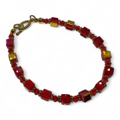 Alice Crystal Bracelet Makes 2 christmas red gold bracelet making kit — DIY set with beads and instructions for creating handmade jewelry