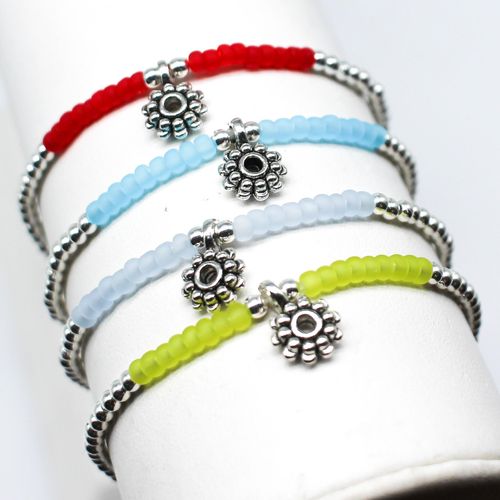 Rainbow Flower Bracelets Makes 60+ Frost Silver bracelet making kit — DIY set with beads and instructions for creating handmade jewelry
