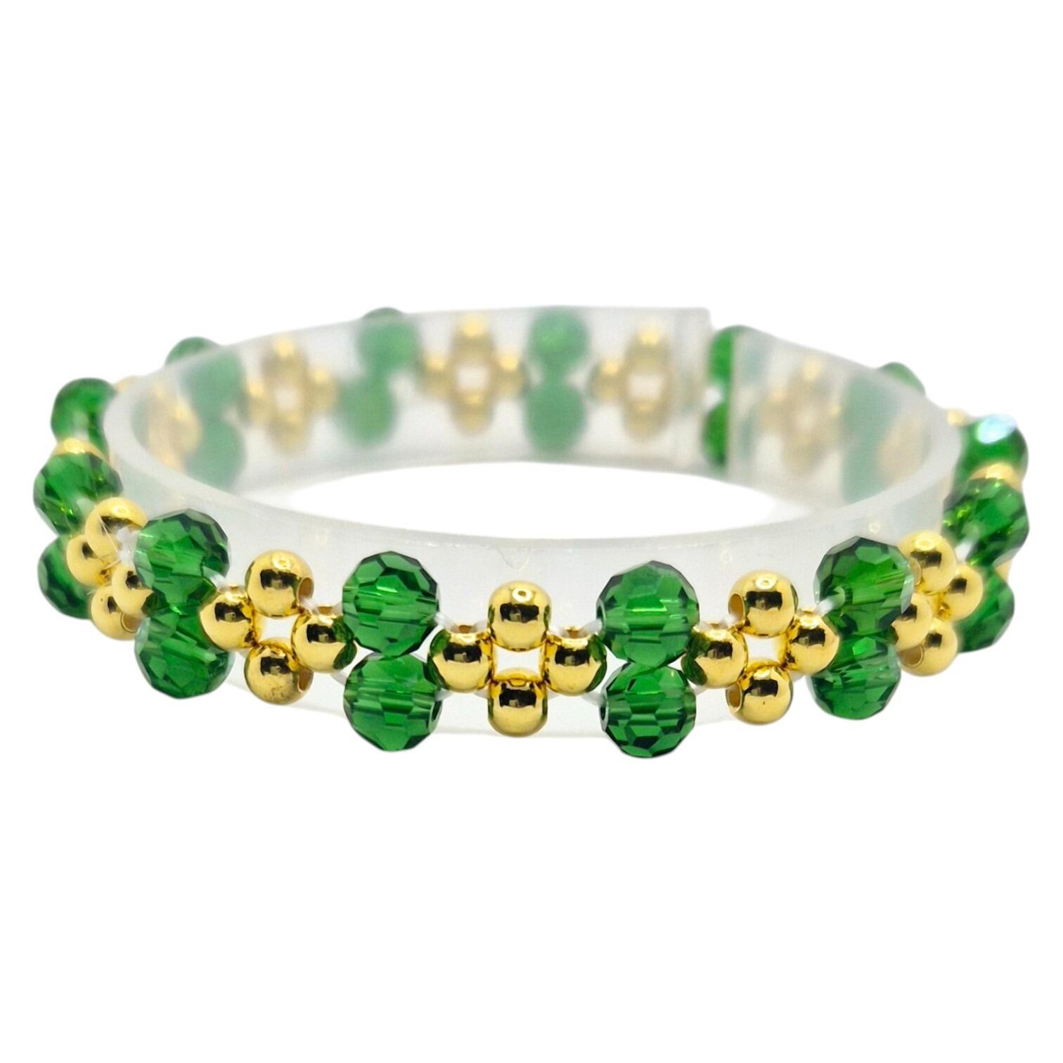Maria Elastic Bracelet Makes 2 emerald green bracelet making kit — DIY set with beads and instructions for creating handmade jewelry