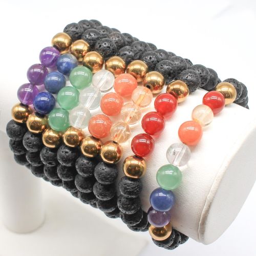 Chakras Gemstone Bracelets Kit Gold bracelet making kit — DIY set with beads and instructions for creating handmade jewelry