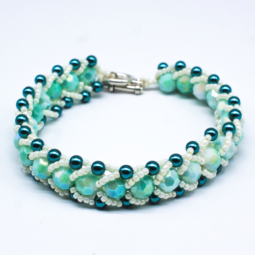 Crystal Marble Flat Spiral Bracelets aquamarine bracelet making kit — DIY set with beads and instructions for creating handmade jewelry
