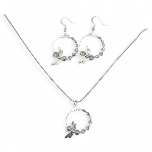 Dragonfly Earrings & Pendant silver earring making kit — DIY set with beads and instructions for creating handmade jewelry
