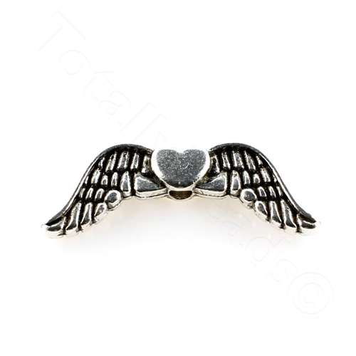 Metal Heart Wing Bead 20mm - Antique Silver 12pcs