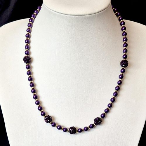 Shamballa Pearl Necklace Purple Velvet for jewellery making