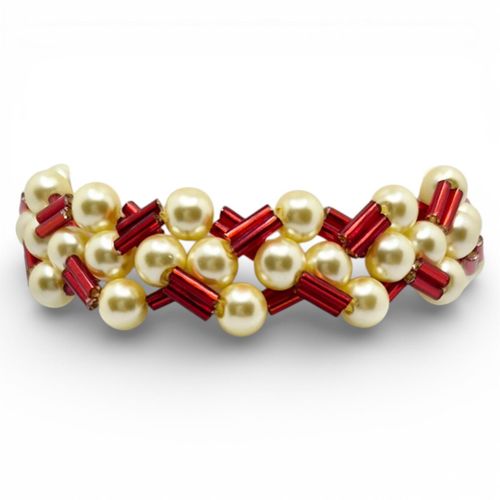 Lizzie Bugle Bracelets x3 Lemon & Red for jewellery making