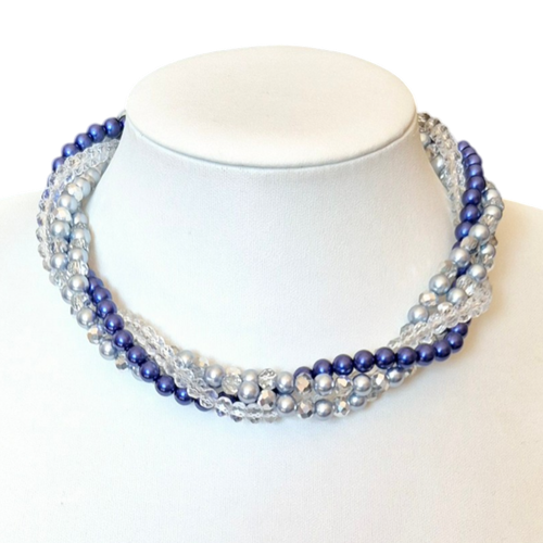 Gwyneth Torsade Necklace Blue & Silver 6mm for jewellery making