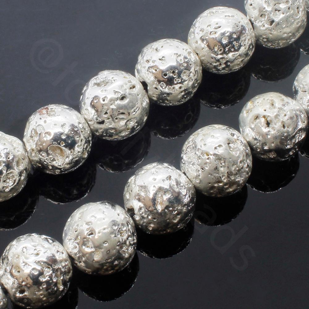 Lava Stone Bead Mm Round Bright Silver Craft Hobby Jewellery