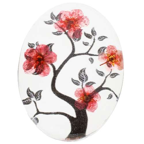 Everbloom Cabochon Oval 40x30mm - Branch Light Pink Flowers