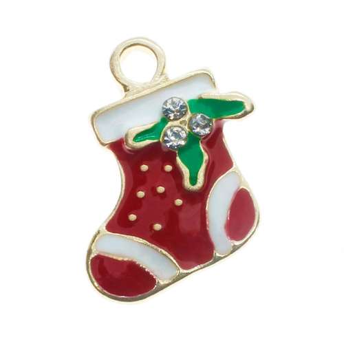 Enamel Christmas Gold Charm - Stocking CZ 2pcs