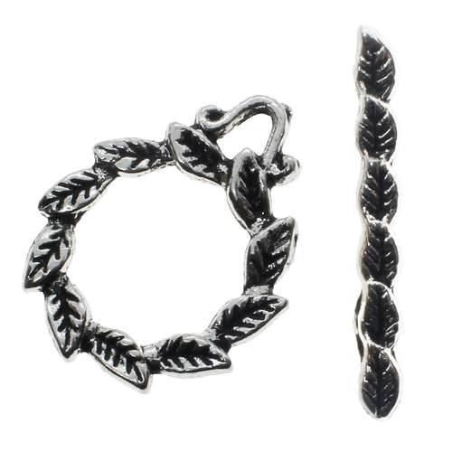 Metal Toggle - Leaf Ring 15mm 5 sets Antique Silver