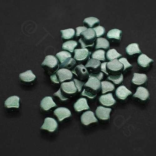 10g Czech glass Rulla beads met suede dk forest — two-hole beads for jewelry making and bead weaving