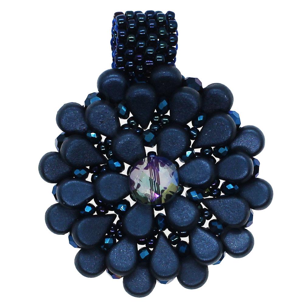 Fleur Pendant dark blue jewelry making kit — DIY set with beads and instructions for creating handmade jewelry
