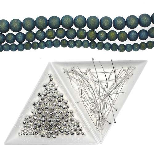 Wrapped Loops kit green jewelry making kit — DIY set with beads and instructions for creating handmade jewelry