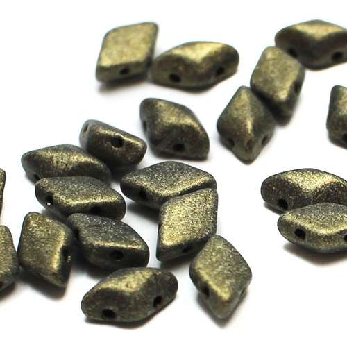 8x5mm 10g Czech glass Rulla beads metallic suede gold — two-hole beads for jewelry making and bead weaving