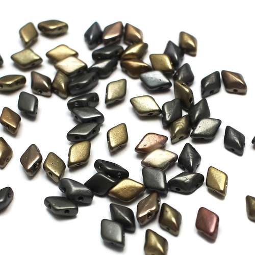 8x5mm 10g Czech glass Rulla beads matte metallic leather — two-hole beads for jewelry making and bead weaving