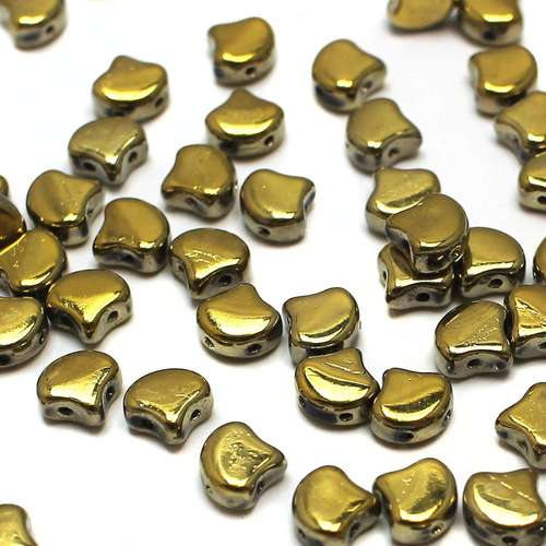 10g Czech glass Rulla beads polished brass — two-hole beads for jewelry making and bead weaving