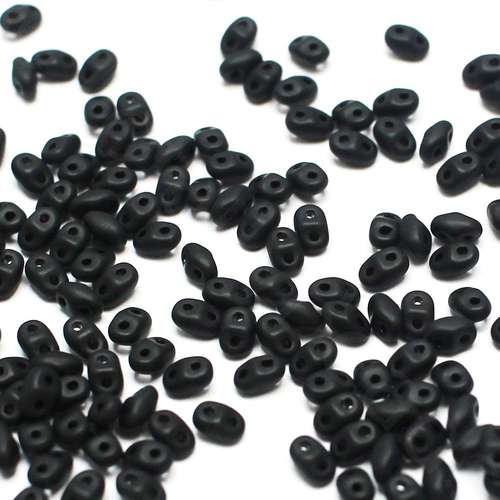 2x4mm 5g Czech glass Rulla beads matte jet black — two-hole beads for jewelry making and bead weaving