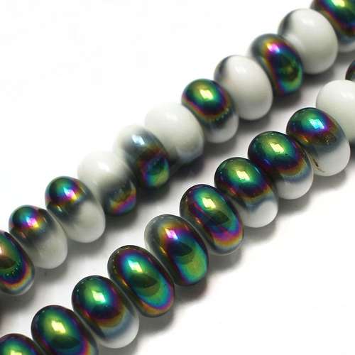 Ceramic Rondelle - 16x9mm - White with Rainbow
