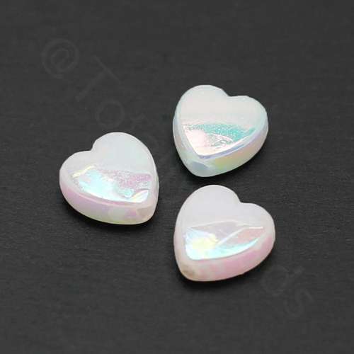 Acrylic Iridescent 8mm Heart - Opaque White