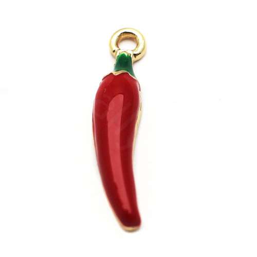 Enamel Gold Charm - Chilli 2pc