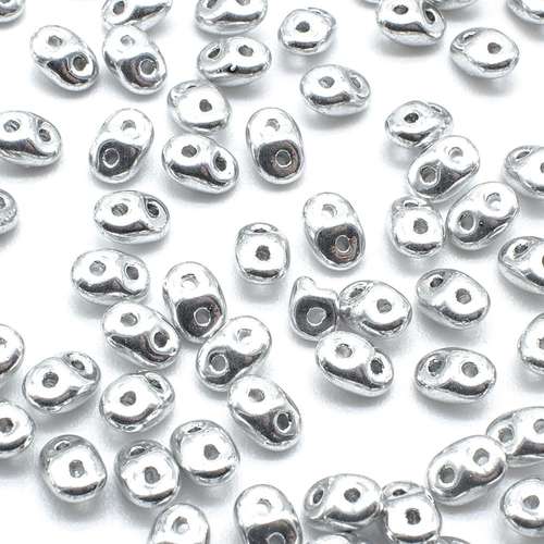 10g Czech glass Rulla beads silver — two-hole beads for jewelry making and bead weaving