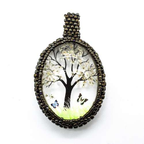 Encasing Everbloom Cabochon Pendant Kit white tree jewelry making kit — DIY set with beads and instructions for creating handmade jewelry