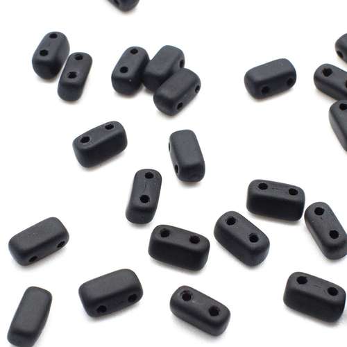 6x3mm Czech glass glass beads matte jet black — pack of 50, high-quality two-hole beads ideal for jewelry making, bead weaving, and crafts