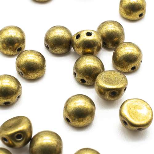7mm Czech glass glass beads sat. metallic spicy mustard — pack of 25, high-quality two-hole beads ideal for jewelry making, bead weaving,…