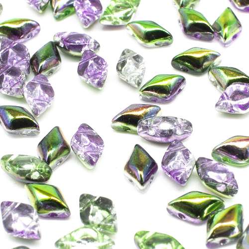 8x5mm 10g Czech glass Rulla beads magic lined violet green — two-hole beads for jewelry making and bead weaving