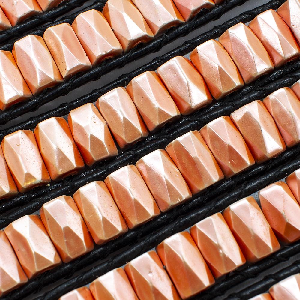 Hematite Facet Tubes 5x8mm - Peach 30pcs