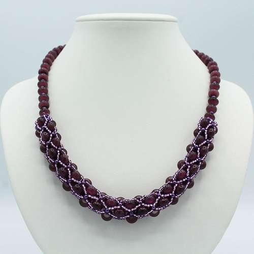 Cateye Tubular Netting Necklace amethyst necklace making kit — DIY set with beads and instructions for creating handmade jewelry