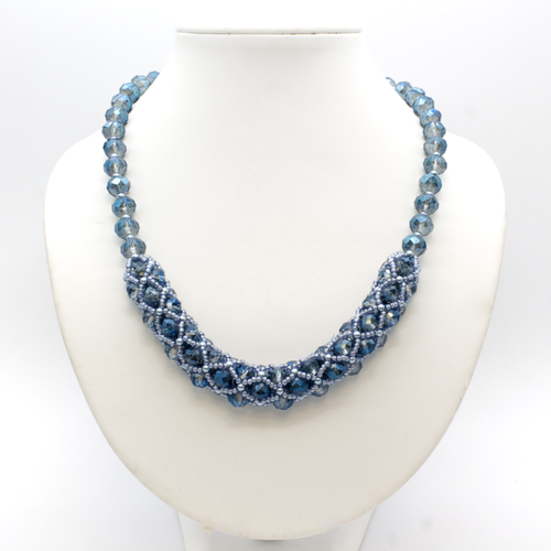 Crystal Tubular Netting Necklace electric blue necklace making kit — DIY set with beads and instructions for creating handmade jewelry