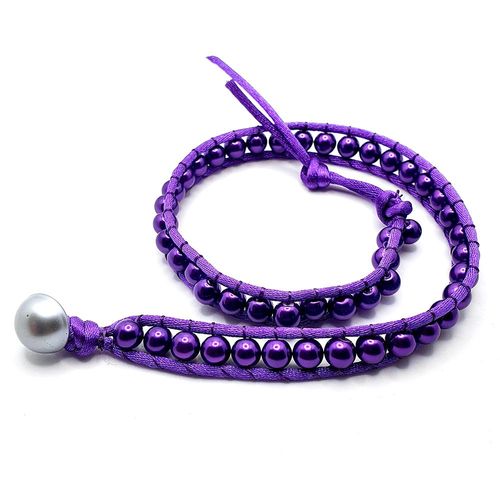 Pearl Wrap Bracelet deep violet bracelet making kit — DIY set with beads and instructions for creating handmade jewelry