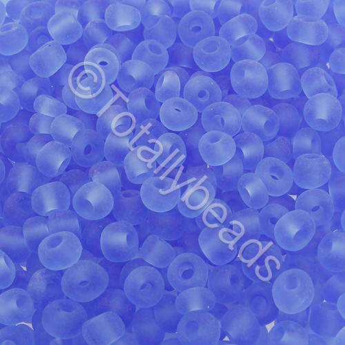 Seed Beads Transparent Frosted Blue - Size 6 100g