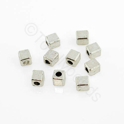 Antique Silver Bead - Plain Cube 4mm 30pcs