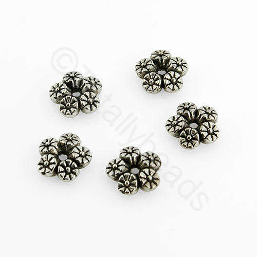 Antique Silver 5 Flower Disc 7mm 30pcs