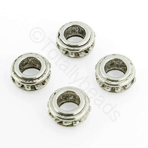 Antique Silver Rondelle - 10x6mm - Large Hole 8pcs