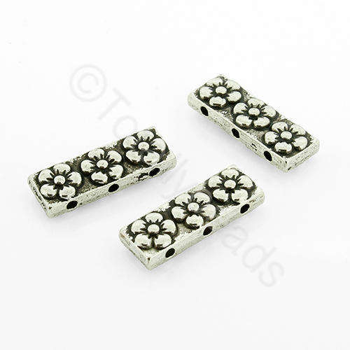 Antique Silver 3 Strand Spacer Bar 17mm Flowers - 14pcs