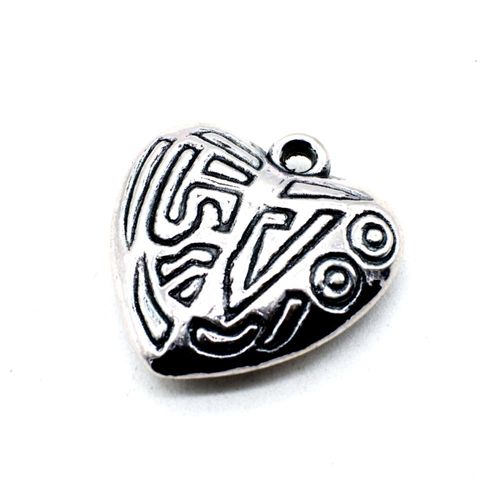 Metalised Aztec Antique Silver Heart 26x25x6mm 5pcs