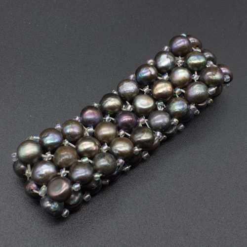 4 Hole Freshwater Pearl Beads 7mm Approx 65 Black for jewellery making