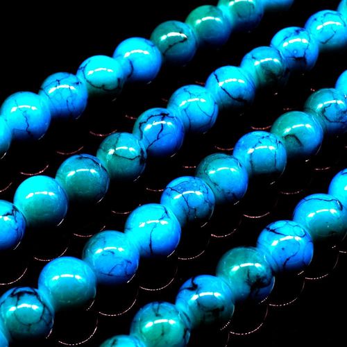 Marble Glass Beads Round 6mm Teal Blue for jewellery making
