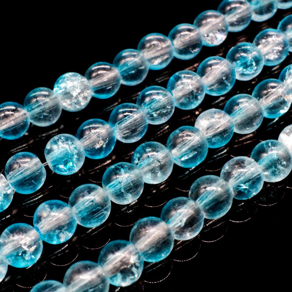 Crackle Beads Round 6mm Clear & Turquoise 65pcs for jewellery making