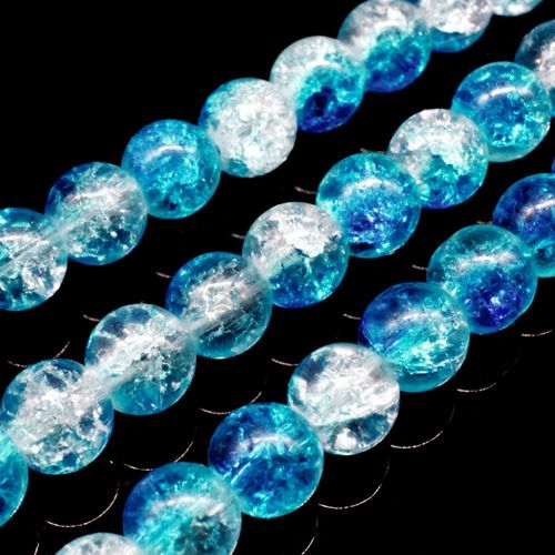 Crackle Beads Round 8mm Clear Dk Turquoise 50pcs for jewellery making